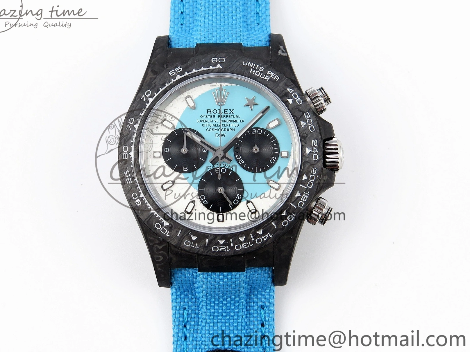 MiroTime 0319 Casual Daytona DIW Carbon Case and Bezel DIWF Edition White Blue Dial on Blue Nylon Strap A 1886